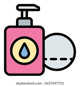 Makeup remover icon flat line style illustration representing cosmetic cleansing and skincare, suitable for beauty, wellness, and personal care-related projects