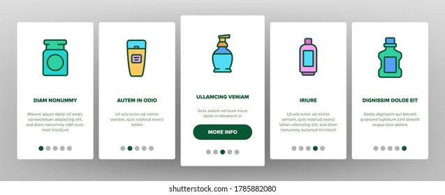 Vector de pantalla de la aplicación móvil en el que se está montando la función Remover Lotion. Material Cosmético Remover Algodón Y Palo, Tubo Y Contenedor, Pulverización Y Botellas Ilustraciones