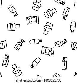 Makeup Remover Lotion Vector Seamless Pattern Thin Line Illustration
