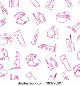 Make-up seamless pattern. Cosmetics background with make up.