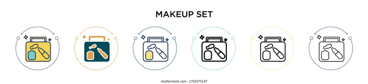Makeup set icon in filled, thin line, outline and stroke style. Vector illustration of two colored and black makeup set vector icons designs can be used for mobile, ui, web