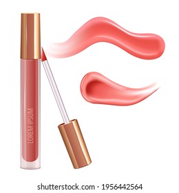 Make-up set for lips with realistic creme smear, realistic liquid lipstick.