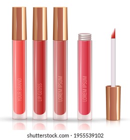 Make-up set for lips with realistic liquid lipstick container.