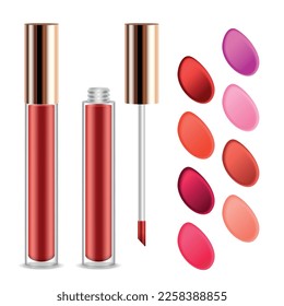 Makeup set with lipstick variety symbols realistic isolated vector illustration