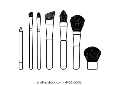 Makeup set vector icon sketch brushes