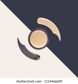 Makeup smear logo. Black and Gold Liquid Lipstick Smudge. Beauty or cosmetic concept. 