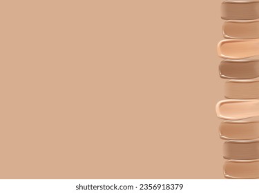 Mata de maquillaje de cimientos cremosos aislados. Texturas de base color beige claro para el fondo.