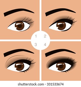 Makeup smoky eyes. Stages. Vector illustration.
