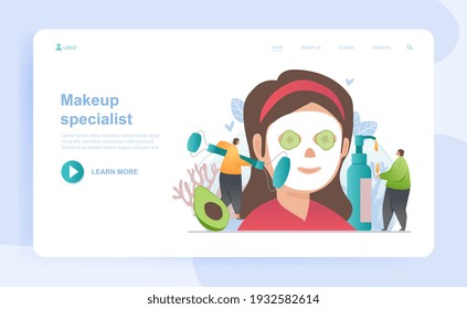 Makeup specialist concept. Abstract metaphor. Website, web page, landing page template. Flat cartoon vector illustration