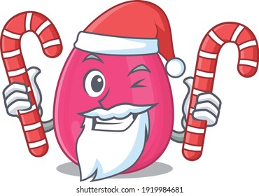 Makeup sponge dressed in Santa Cartoon character with Christmas candies. Vector illustration