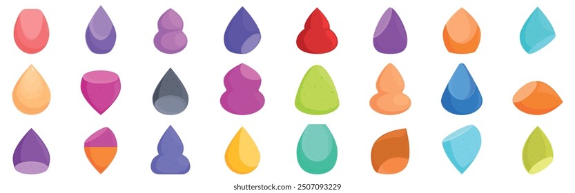 Makeup sponge icons set. Makeup sponges collection showing different shapes and colors, beauty and fashion icons