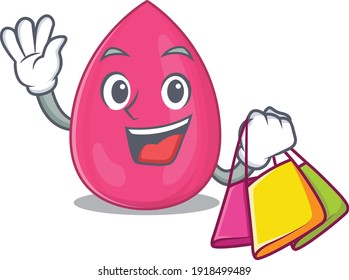 Makeup sponge wealthy cartoon character concept with shopping bags. Vector illustration