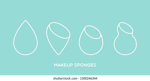 Makeup sponges. Icon set: several types of sponges in white outline. Vector illustration, flat design