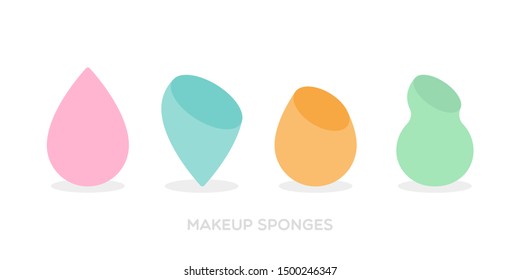 Makeup sponges. Icon set: several types of sponges. Different colors. Vector illustration, flat design