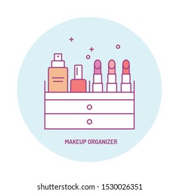 Makeup storage cosmetic organizer round vector icon