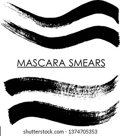 Makeup strokes, Beauty and cosmetic brush stains, Smear make up lines collection, Mascara brush strokes, Beauty makeup vector, Set of mascara swatches, Texture isolated on white, Paint line texture