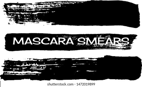 Makeup strokes, Beauty and cosmetic brush stains, Smear make up lines collection, Mascara brush strokes, Beauty makeup vector, Set of mascara swatches, Texture isolated on white, Paint line texture