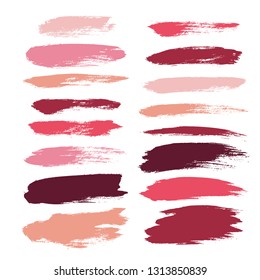 Makeup strokes, Beauty and cosmetic nude brush stains vector background. smear make up lines collection, Set of lipstick swatches, texture isolated on white. paint line texture. Makeup strokes, Beauty and cosmetic nude brush stains vector background. smear make up lines collection, Set of lipstick swatches, texture isolated on white. paint line texture.