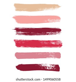 Makeup strokes, Beauty and cosmetic nude brush stains vector background. smear make up lines collection, Set of lipstick swatches, texture isolated on white. paint line texture. Makeup strokes, Beauty and cosmetic nude brush stains vector background. smear make up lines collection, Set of lipstick swatches, texture isolated on white. paint line texture.