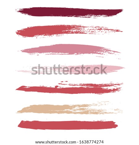 Makeup strokes, Set of lipstick swatches, Beauty and cosmetic nude, pink and red brush smudges vector background. smear make up lines collection, liquid make up texture isolated on white. paint lines.