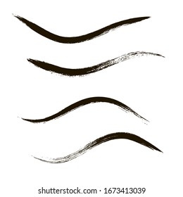 Schminktränke, Mascara-Schnürsenkel, Schminkstift-Armbanduhren, Schönheit und kosmetische schwarze Pinsel Vektorillustration Hintergrund. Abstrichen von Schminklinien, flüssige Make-up-Textur einzeln auf Weiß.