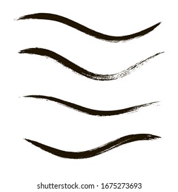 Schminktränke, Mascara-Schnürsenkel, Schminkstift-Armbanduhren, Schönheit und kosmetische schwarze Pinsel Vektorillustration Hintergrund. Abstrichen von Schminklinien, flüssige Make-up-Textur einzeln auf Weiß.