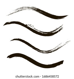 Makeup strokes, Set of mascara smudge, makeup eye pencil swatches, Beauty and cosmetic black brush smudges vector background. smear make up lines collection, liquid make up texture isolated on white.