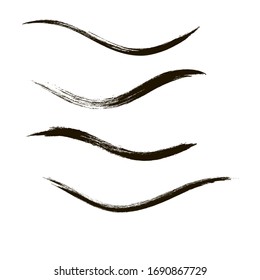 Makeup strokes, Set of mascara smudge, makeup eye pencil swatches, Beauty and cosmetic black brush smudges vector background. smear make up lines collection, liquid make up texture isolated on white.