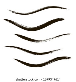 Schminktränke, Mascara-Schnürsenkel, Schminkstift-Armbanduhren, Schönheit und kosmetische schwarze Pinsel Vektorillustration Hintergrund. Abstrichen von Schminklinien, flüssige Make-up-Textur einzeln auf Weiß.