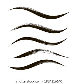 Makeup strokes, Set of mascara smudge, makeup eye liner swatches, Beauty and cosmetic black brush smudges vector background. smear make up lines collection, liquid make up texture isolated on white.