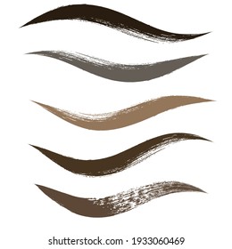 Makeup strokes, Set of mascara smudge, makeup eye liner swatches, Beauty and cosmetic black brush smudges vector background. smear make up lines collection, liquid make up texture isolated on white.