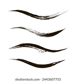 Makeup strokes, Set of mascara smudge, makeup eye pencil swatches, Beauty and cosmetic black brush smudges vector background. smear make up lines collection, liquid make up texture isolated on white.