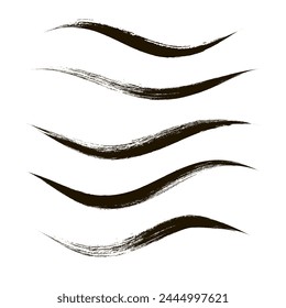 Makeup strokes, Set of mascara smudge, makeup eye pencil swatches, Beauty and cosmetic black brush smudges vector background. smear make up lines collection, liquid make up texture isolated on white.