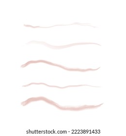 Schminken Sie Schlagzeilen, Vektorset. Schönheitssuhren, Make-up-Pinselflecken, die einzeln auf weiß verschmiert sind. Handfarben-Linienstruktur. Kosmetische Blüten, Abstriche, Spuren in Rosa, Violett, Rose, Rot, Violett, Nuancen