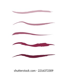 Makeup swatches, cosmetic texture stains, blobs, traces. Hand drawn cosmetic brush strokes set. Make up brush traces collection. Lipstick textured traces vector pack.Makeup swatches in rose, pink 