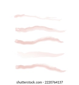 Makeup swatches, cosmetic texture stains, blobs, traces. Hand drawn pastel cosmetic brush strokes set. Make up brush traces collection. Skin tone textured traces vector pack.
