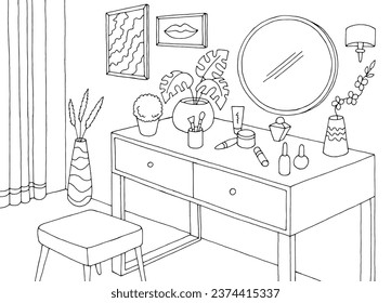 Cuadro de maquillaje gráfico gráfico blanco negro gráfico de dibujo interior gráfico vector 