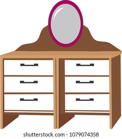 makeup table vector drawing, Simple and old mirrored cabinet
