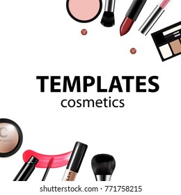 Makeup template with collection of make up cosmetics and accessories, vector illustration.