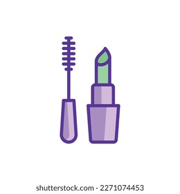 Makeup thin line icon: mascara and lipstick. Logo for makeup artist. Modern vector illustration.