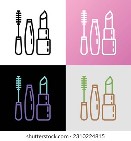 Makeup thin line icon: mascara, eyebrow tweezers. lipstick. Modern vector illustration.