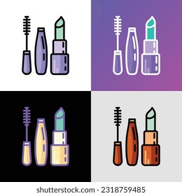 Makeup thin line icon: mascara, eyebrow tweezers. lipstick. Modern vector illustration.