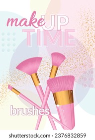 Makeup time poster with makeup brushes Vector illustration