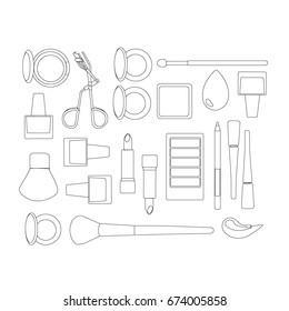 Makeup tool set vector illustration, Makeup cosmetics and brush on isolated background, Seamless pattern with makeup icon.