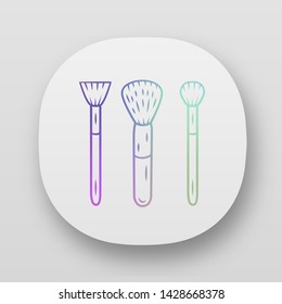 Makeup tools, cosmetic accessories app icons set. UI/UX user interface. Feminine fashion, beautician equipment. Web or mobile applications. Beauty shop products Vector isolated illustrations