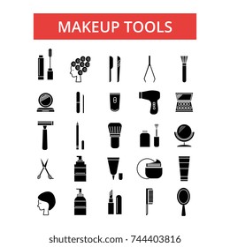 Makeup tools illustration, thin line icons, linear flat signs, vector symbols, outline pictograms set, editable strokes