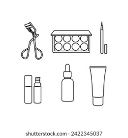 Makeup tools illustrations, icon set, beauty tools, skincare, brush icon