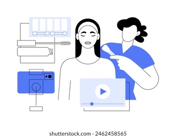 Makeup tutorial isolated cartoon vector illustrations. Smiling girl recording video of beauty class, doing makeup at camera, apply cosmetic product, video blog, people lifestyle vector cartoon.