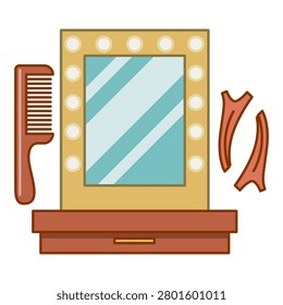 Makeup Vanity Mirror with Light Bulbs and Comb Vector Icon