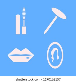 makeup vector icons set. with female mirror, mascara brush, lips and nail in set